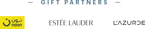 Logos of Gift Partners: Noon, Estée Lauder, and L'AZURDE.