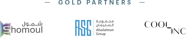 Logos of gold partners including Shomoul, AlSulaiman Group, and Coolino.