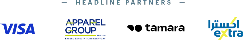 Logos of headline partners including Visa, Apparel Group, Tamara and Extra.