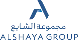Alshaya Group logo with a blue abstract mark and Arabic script alongside English text beneath it.