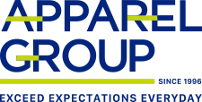 Apparel Group logo in blue with a green underline and the tagline 'Exceed Expectations Everyday'.