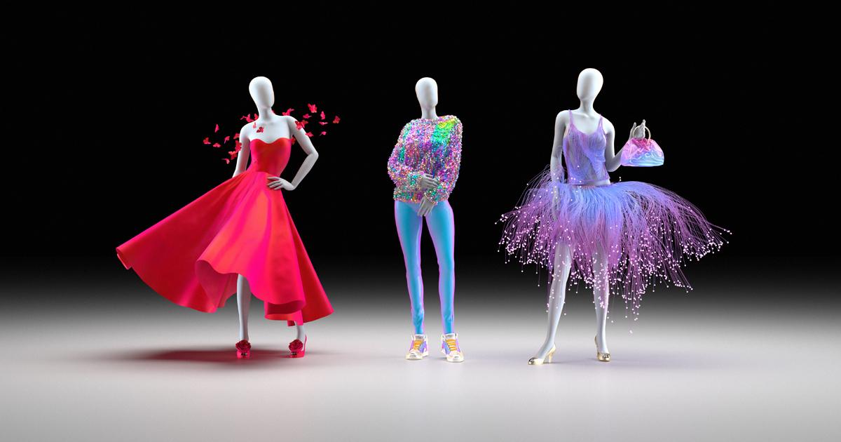 Three digital mannequins in vibrant outfits created with generative AI