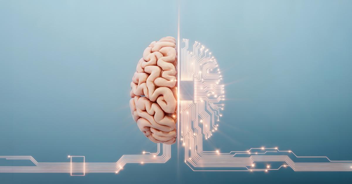 Illustration of a human brain combined with a glowing digital circuit pattern.